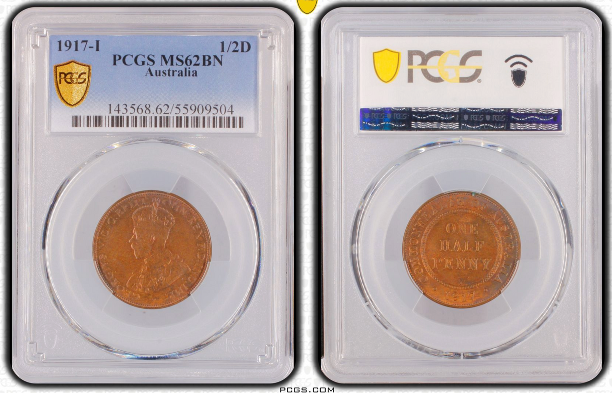 1917-I Half Penny. PCGS MS62BN