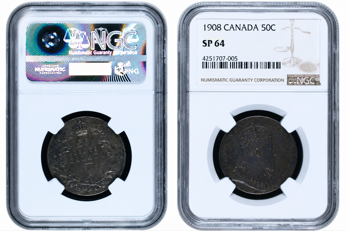1908 Canadian Specimen 50c - NGC SP64 (Top Pop)