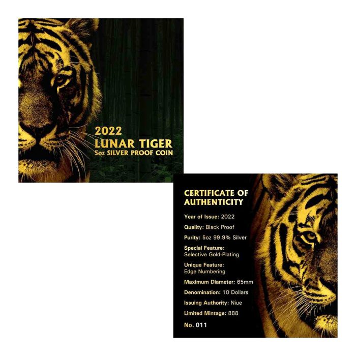 2022 5oz Silver Year of the Tiger Black Proof Coin – Niue