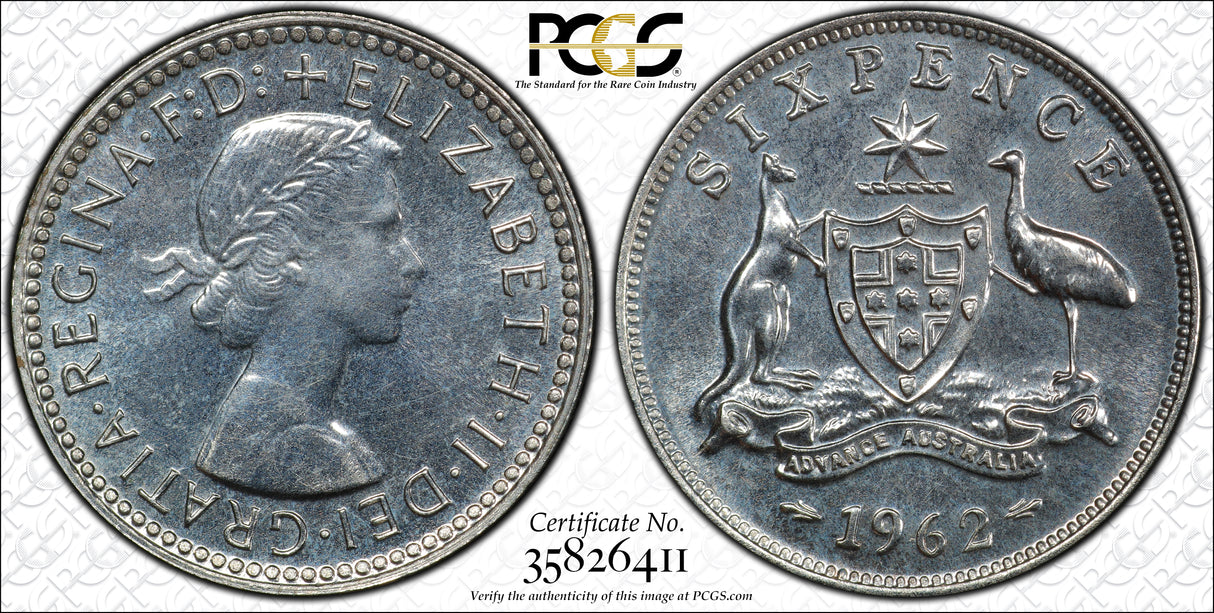 1962(m) Australian Proof Sixpence - PCGS PR65