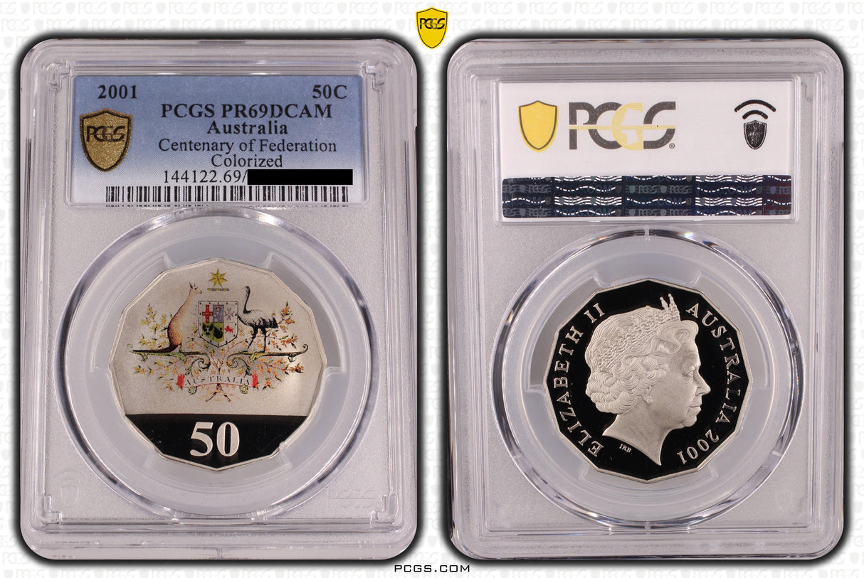 2001 Australian Centenary of Federation Colourised 50c Proof Coin - PCGS PR69DCAM