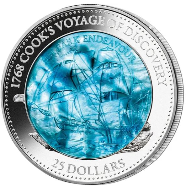2018 $25 Solomon Islands 5oz Silver Proof Coin with Mother of Pearl - 250th Anniversary of HM Bark Endeavour