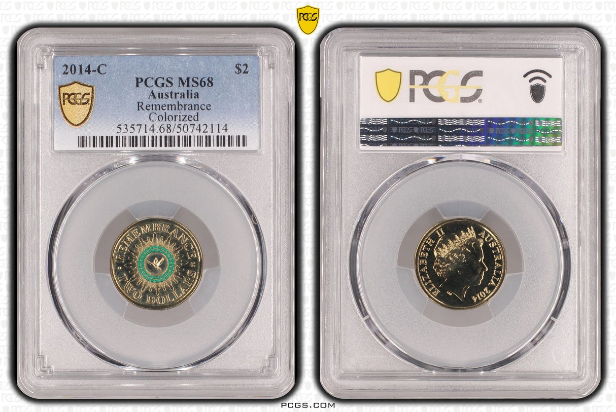 2014 $2 Green Dove. Remembrance Day ‘C’ Mintmark. PCGS MS68