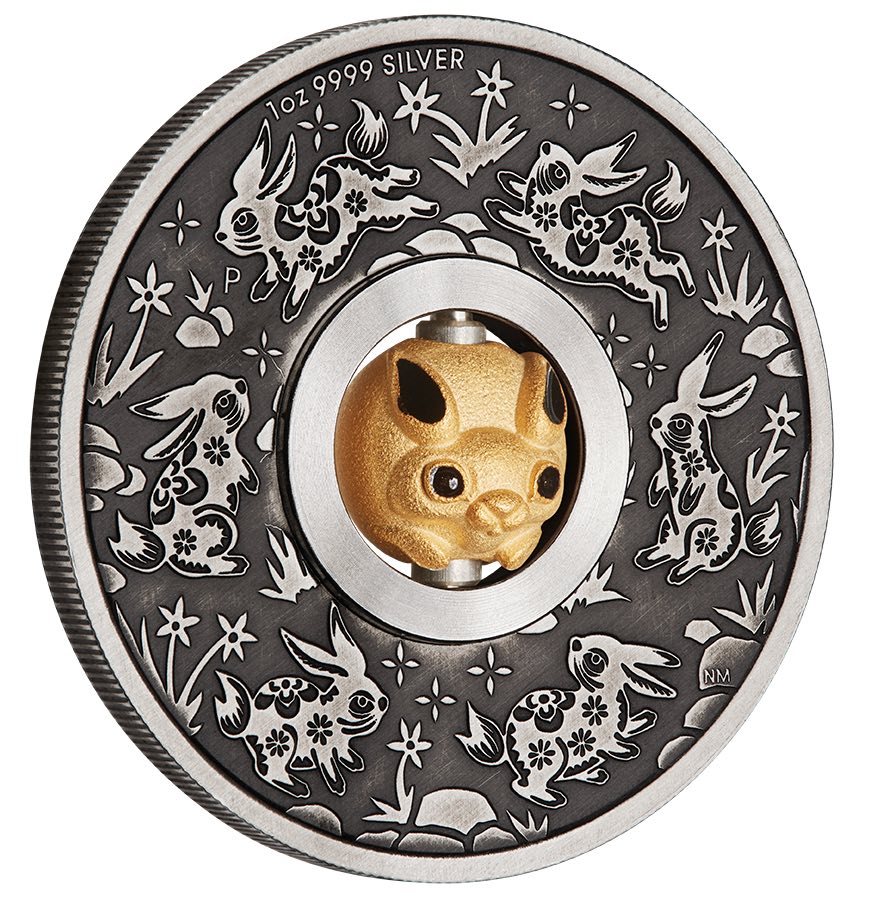 2023 1oz Silver Antiqued Coin - Year of the Rabbit Rotating Charm