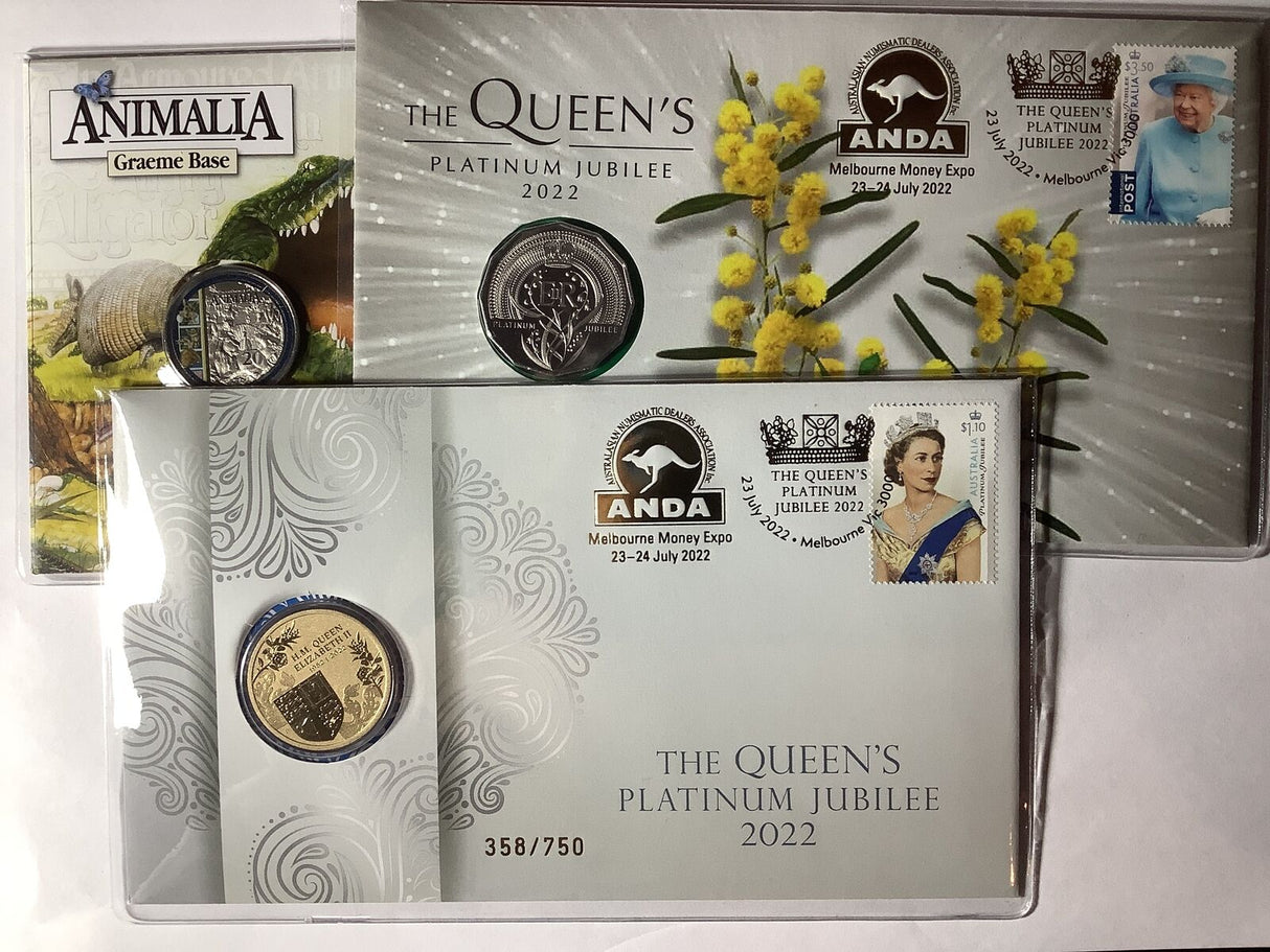 2022 Melbourne ANDA Three PNC set. Animalia, Queen’s Jubilee 1, Queen’s Jubilee