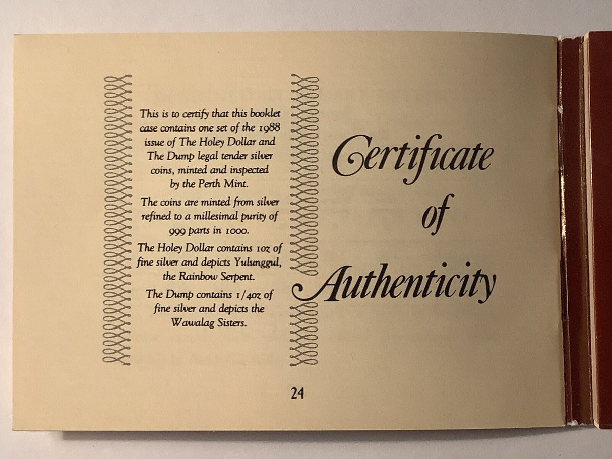 1988 2 Coin Set. The Holey Dollar and the Dump.