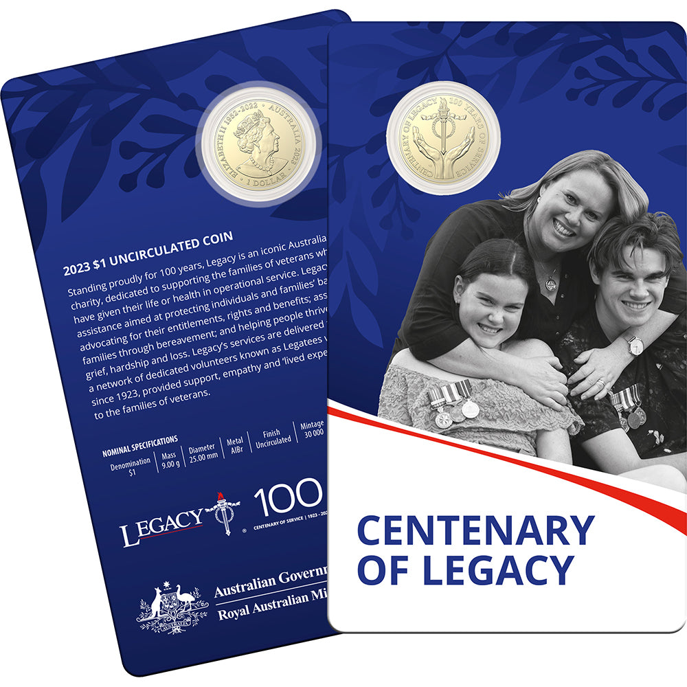 2023 $1 Centenary of Legacy. Uncirculated Carded Coin.
