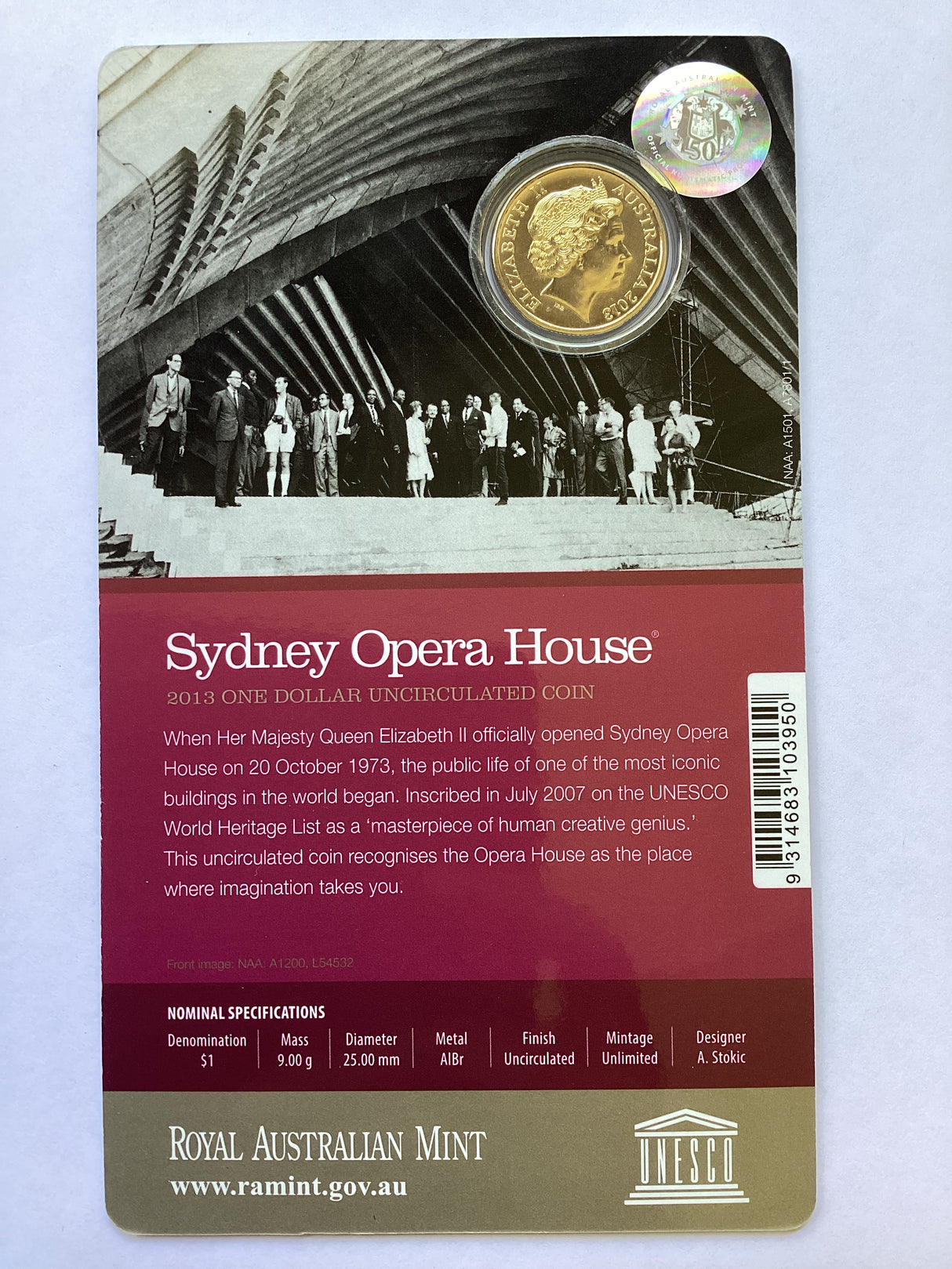 2013 $1 Sydney Opera House 40th Anniversary