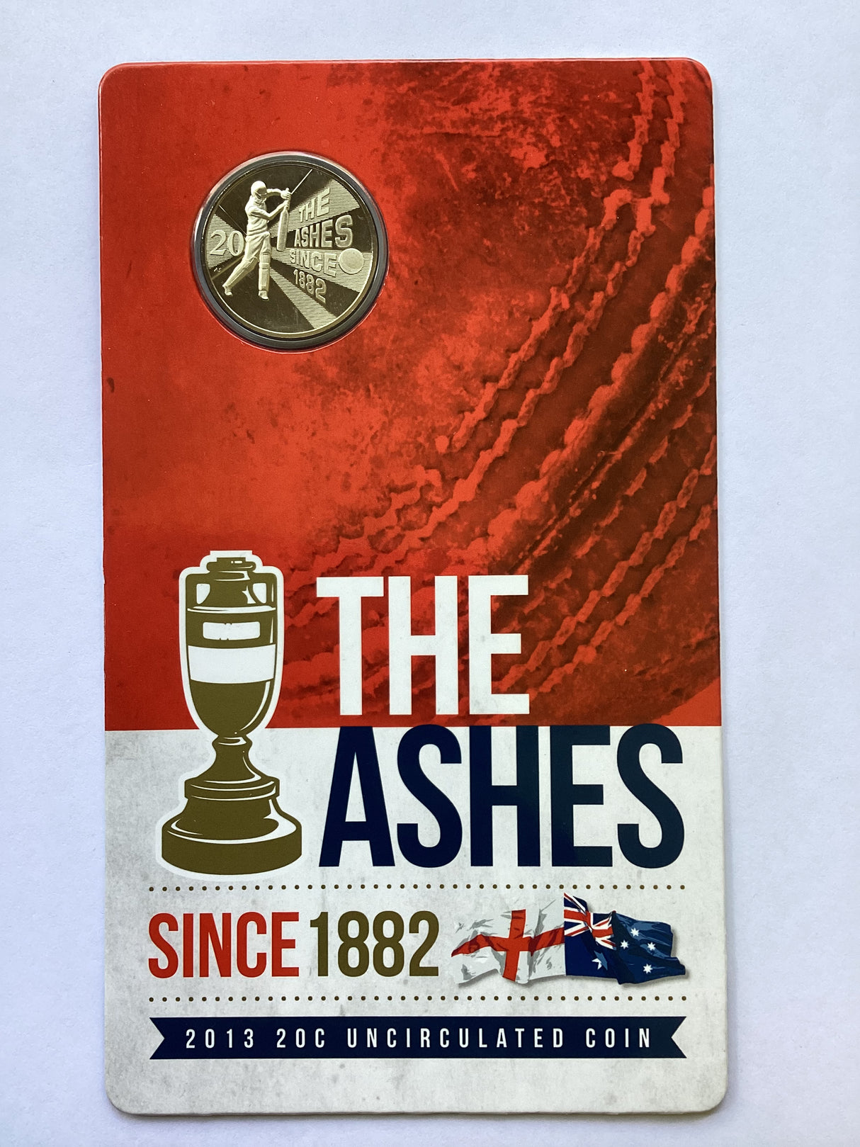 2013 20c The Ashes uncirculated carded coin