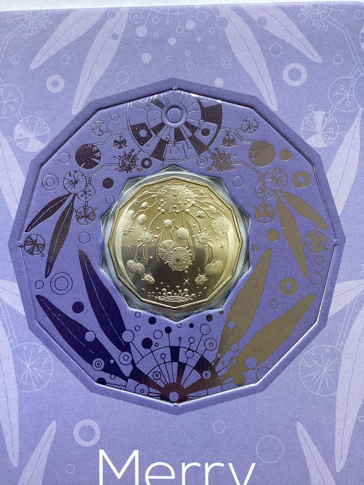 2020 50c Merry Christmas Uncirculated Coin. Random Card Colour.