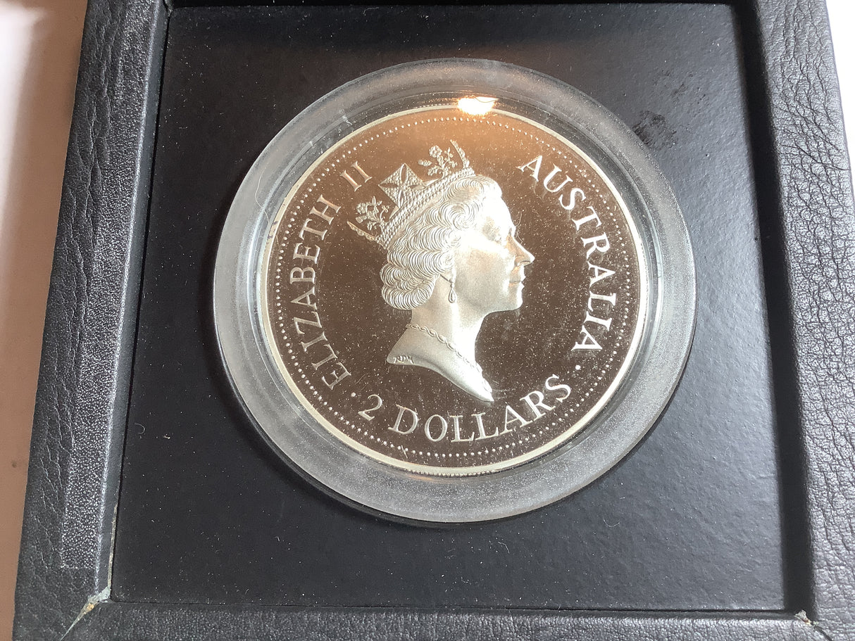 1992 Kookaburra 2 Ounce Silver Proof Coin.