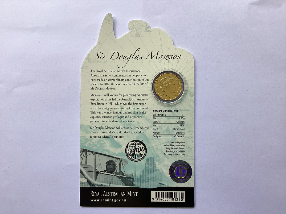 2012 $1 Inspirational Australians. Sir Douglas Mawson