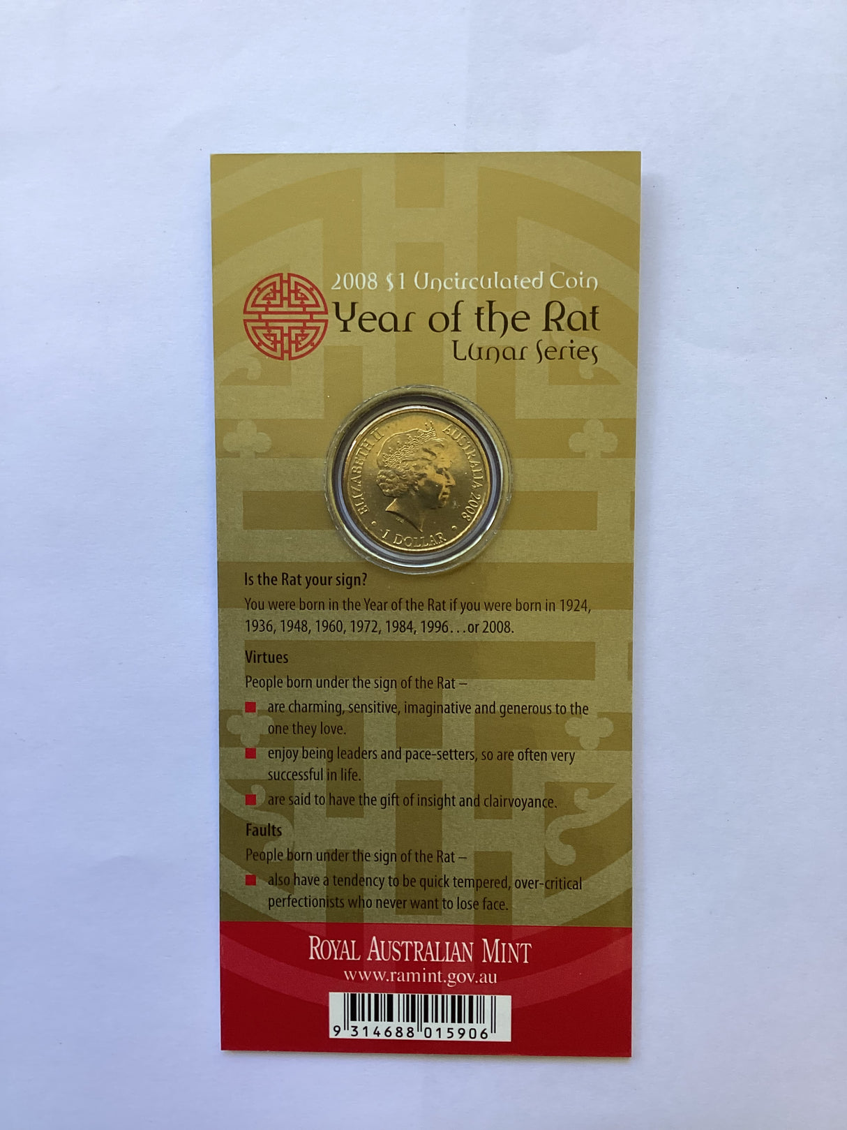 2008 $1 Uncirculated Coin Year of the Rat