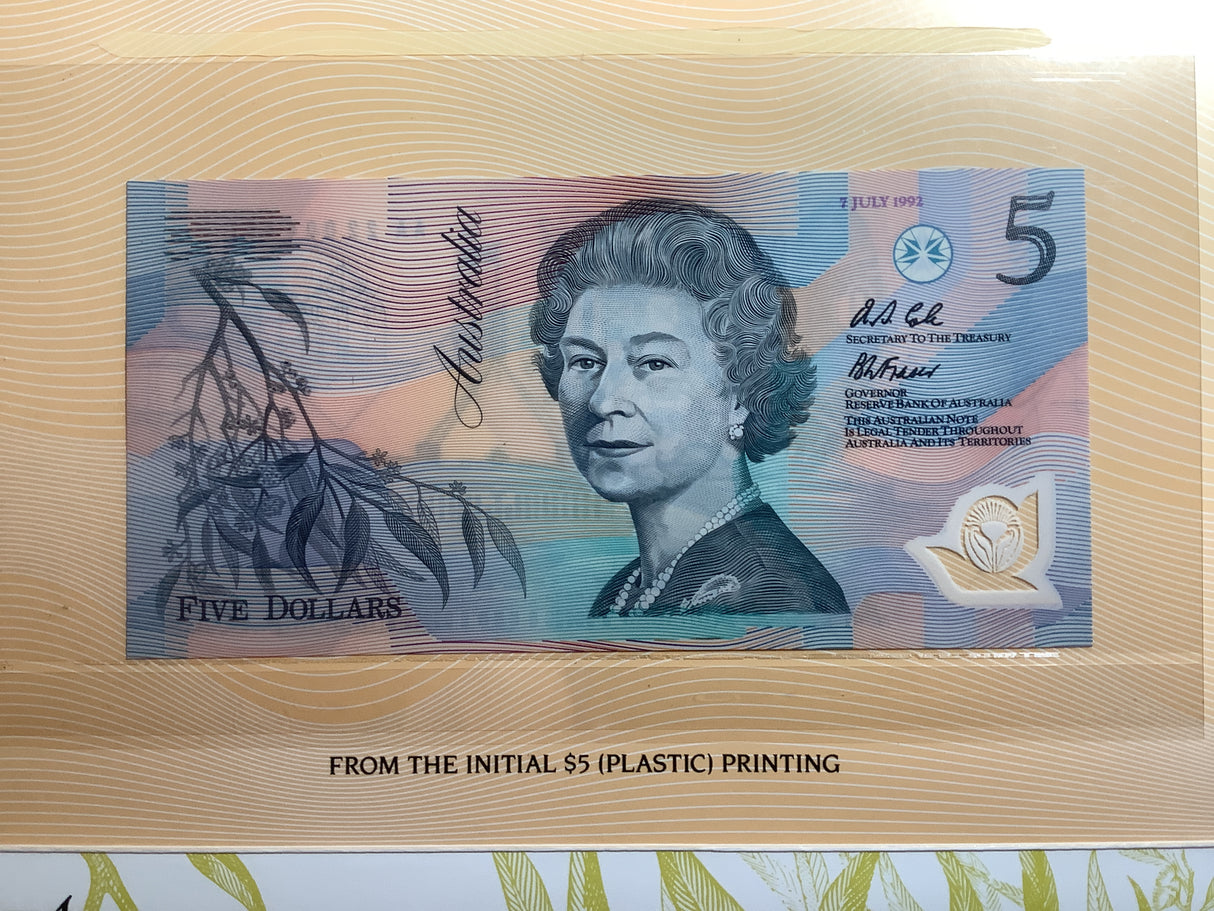 1992 Note Printing Australia. First and Last $5 Note Collection.