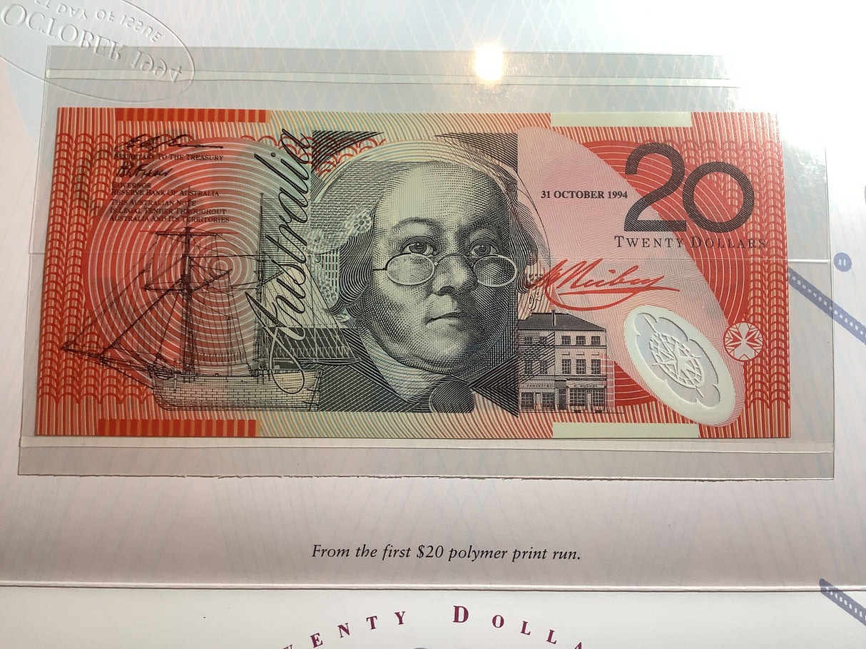 1994 Note Printing Australia. First and Last $20 Note Collection.