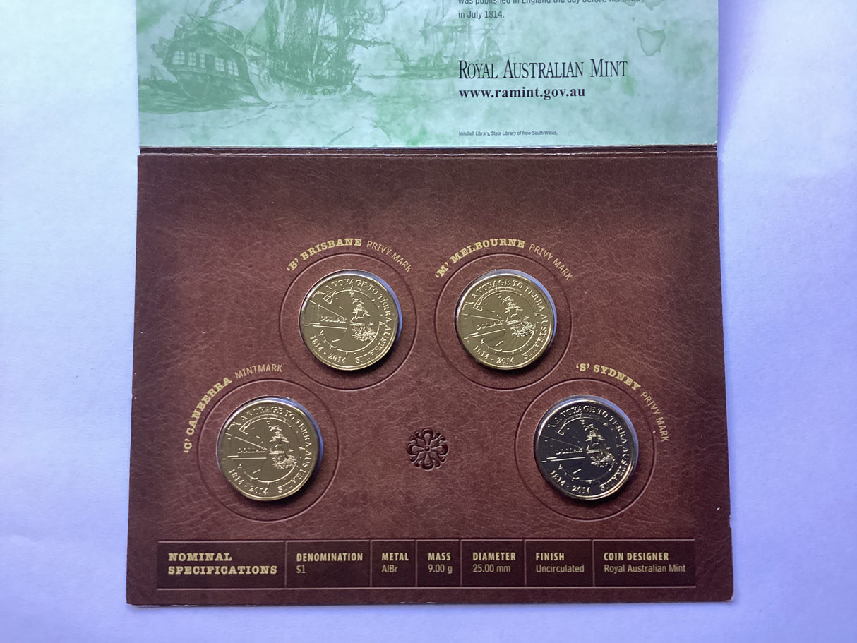 2014 a Voyage to Terra Australis Four Coin mintmark and privy mark set