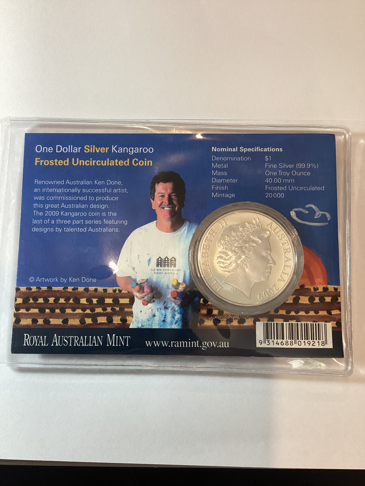 2009 $1 Australian Artist Series Ken Done Silver Kangaroo