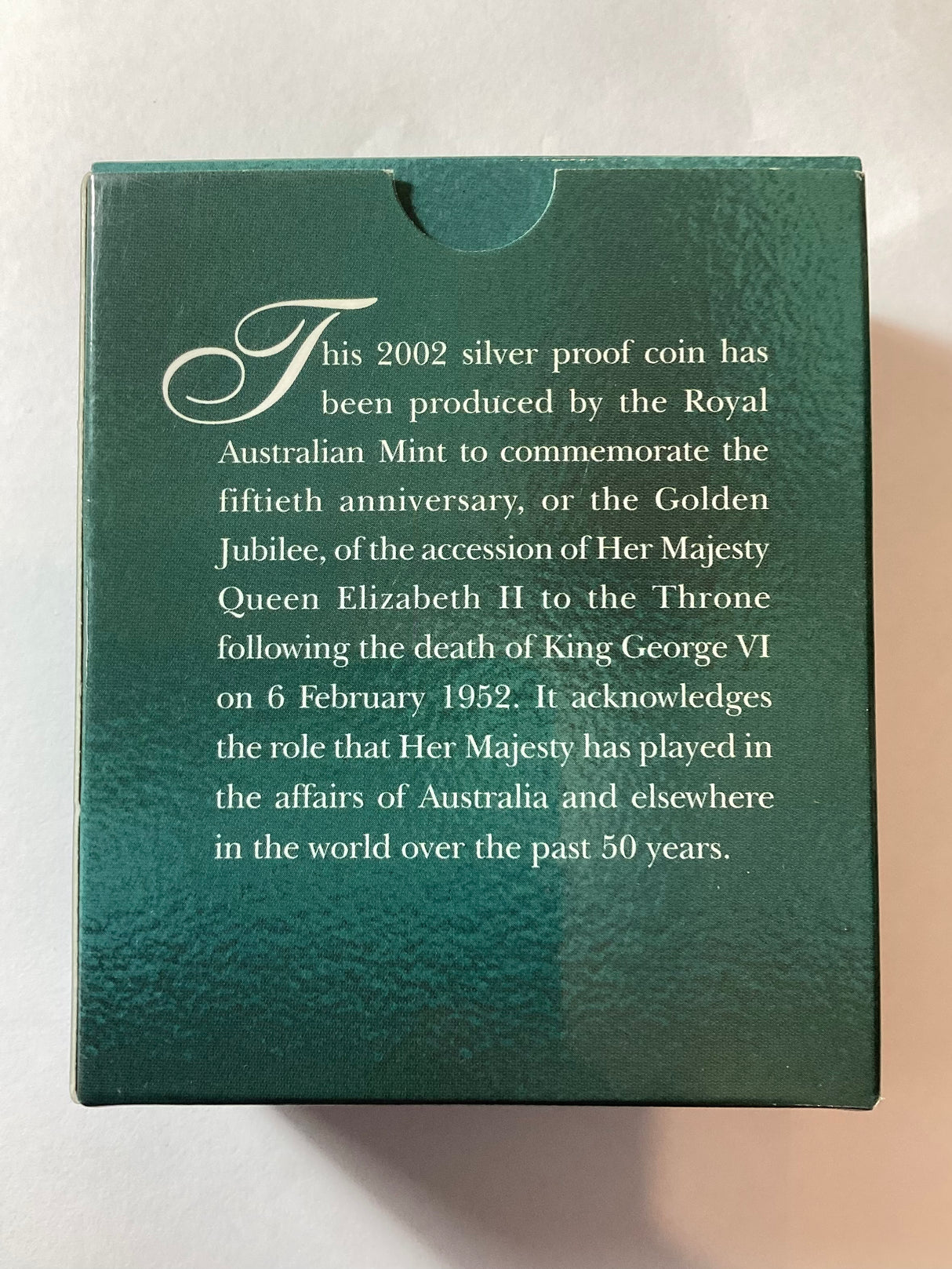 2002 50th Anniversary of Queen Elizabeth II Accession. 50c Silver Proof Coin