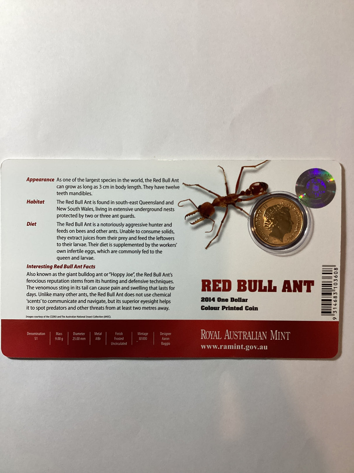 2014 $1 Red Bull Ant Colour Printed Coin