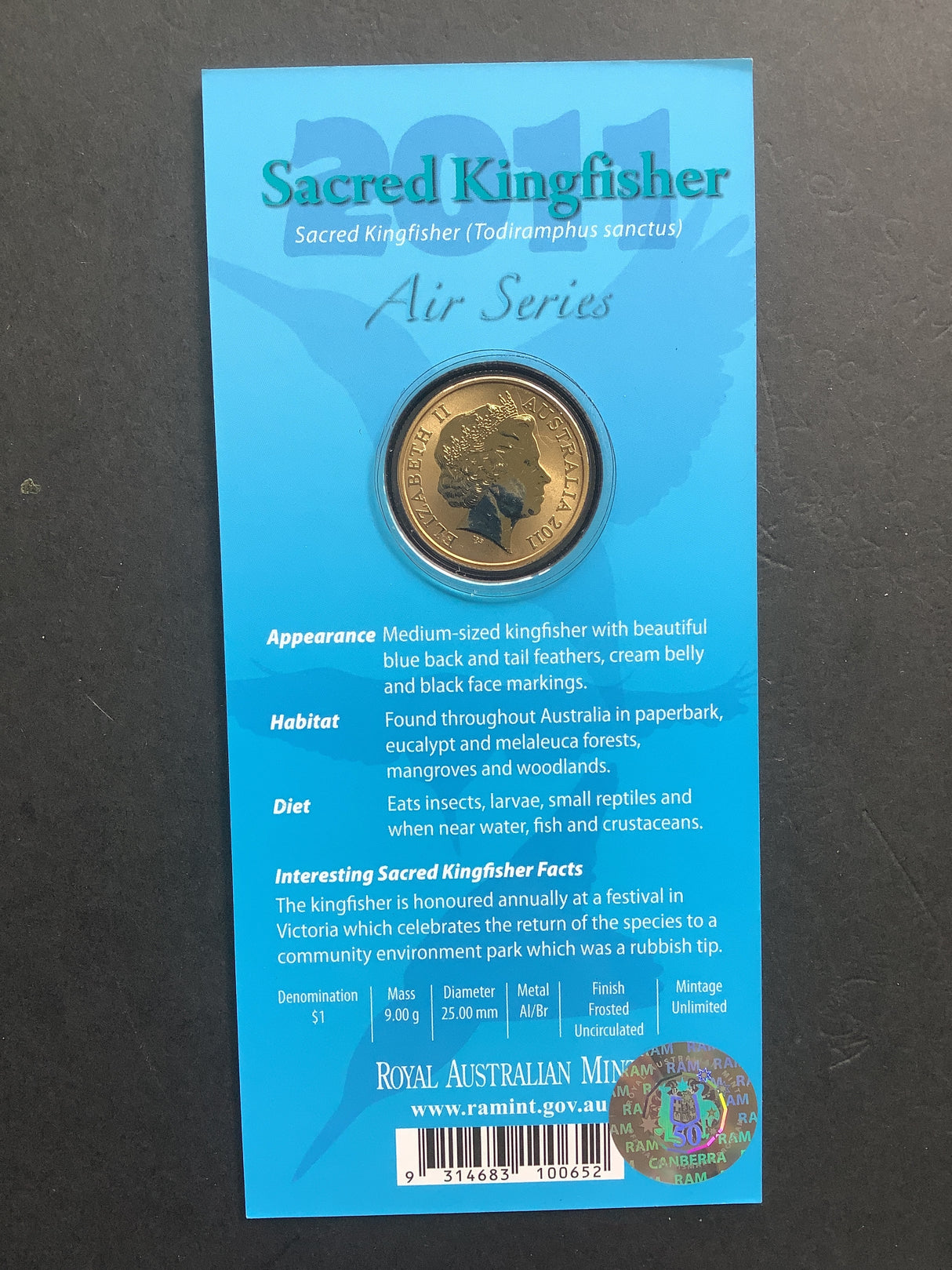 2011 $1 Sacred Kingfisher Air Series.