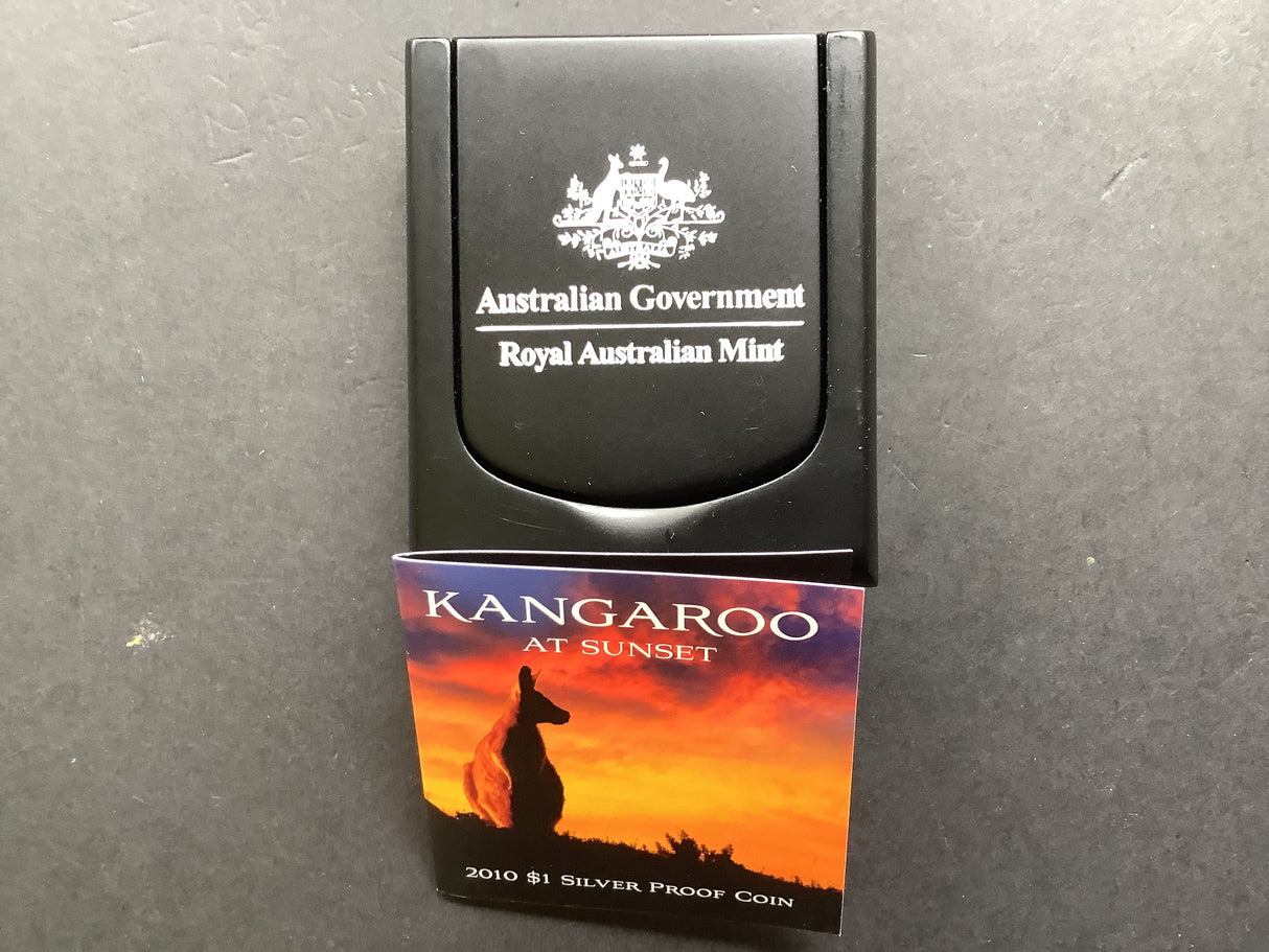 2010 $1 Kangaroo At Sunset Silver Proof Coin.