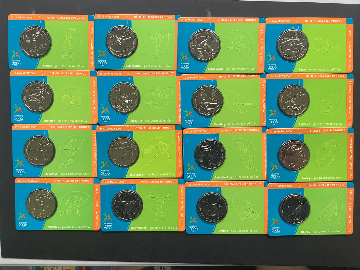 2006 Melbourne Commonwealth Games 50c Complete Set of 16 Coins.