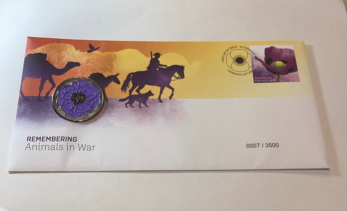 2020 Remembering Animals in War PNC. Purple Poppy. Low Number 007