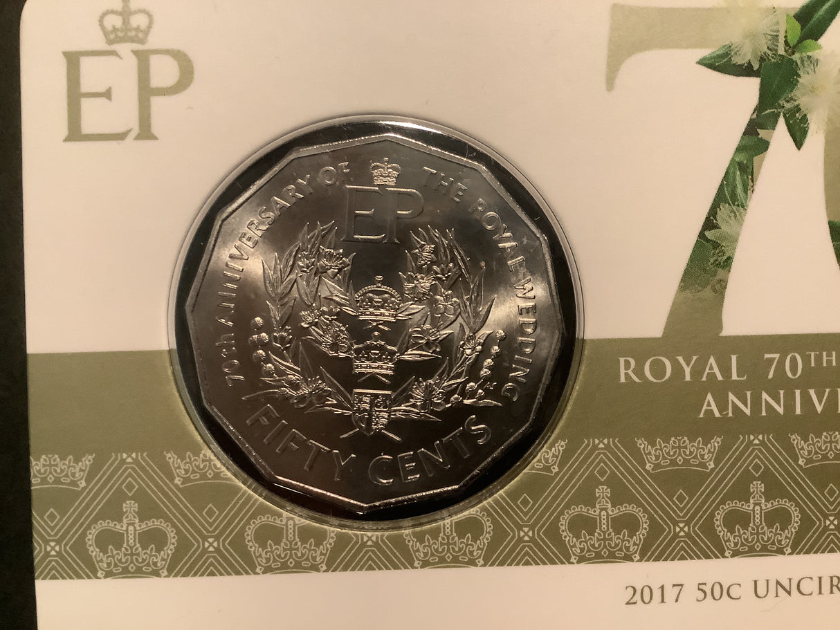 2017 50c 70th Wedding Anniversary UNC Carded Coin.