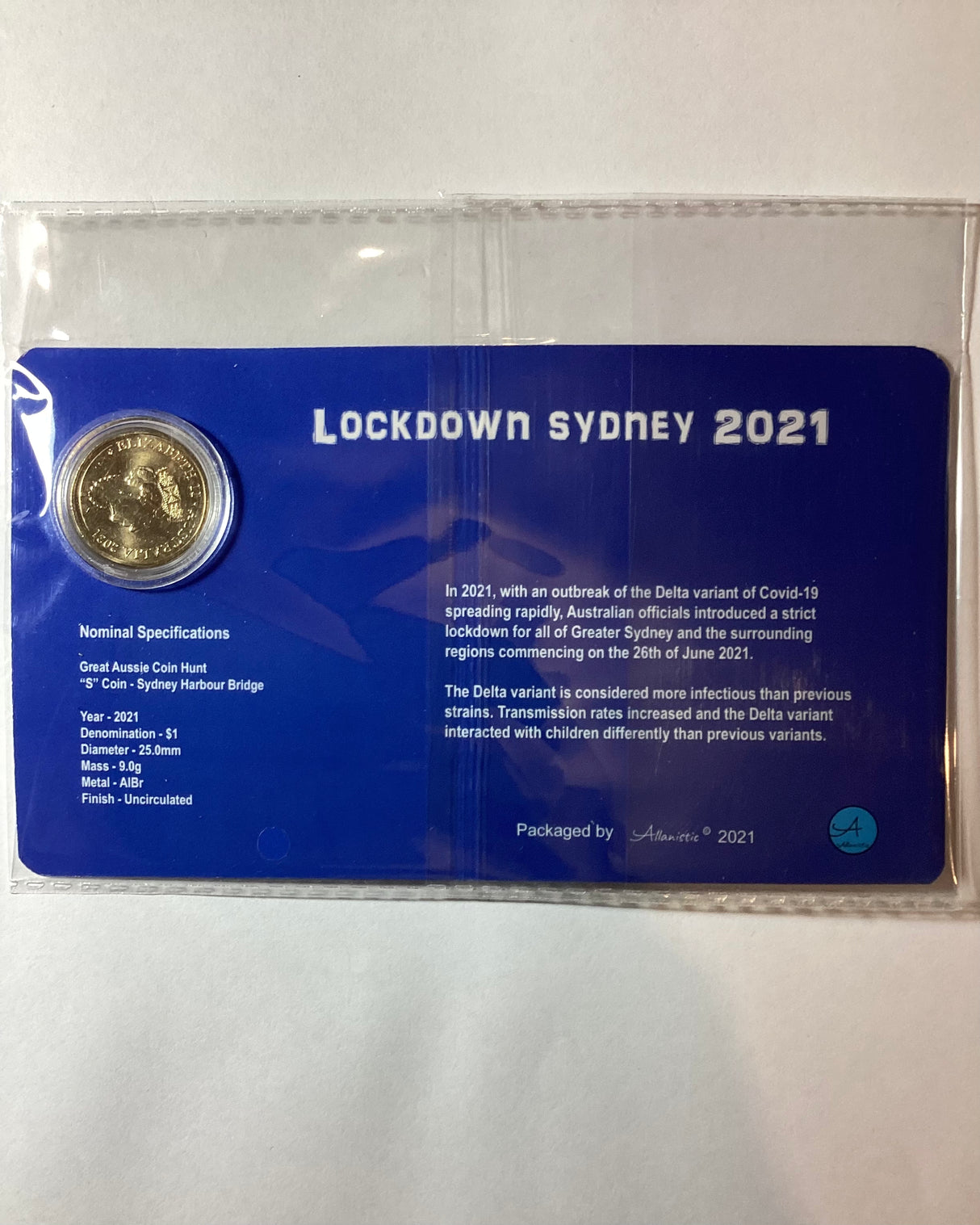 2021 Lockdown Sydney $1 Private issued Carded Coin