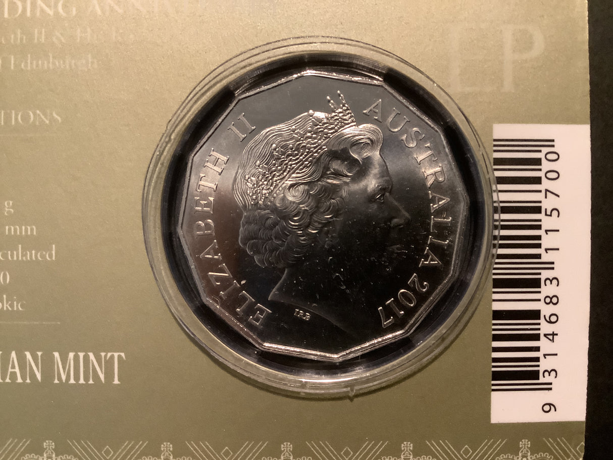 2017 50c 70th Wedding Anniversary UNC Carded Coin.