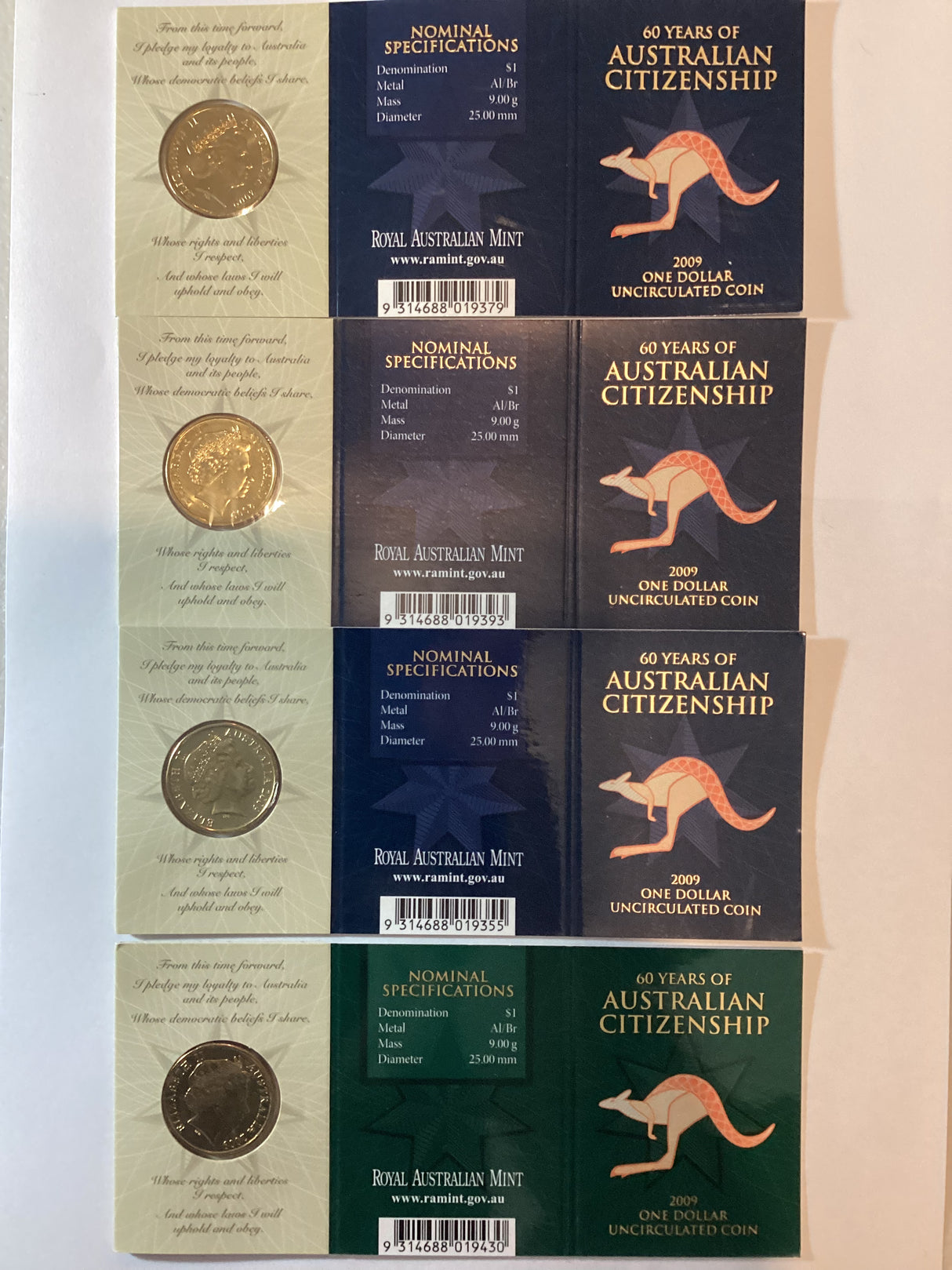 2009 $1 60 Years Australian Citizenship. 'M', 'B', 'S', 'C'.