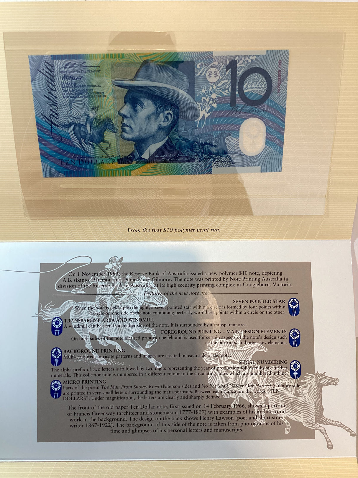 1993 Note Printing Australia. First $10 Polymer. Last $10 Paper.
