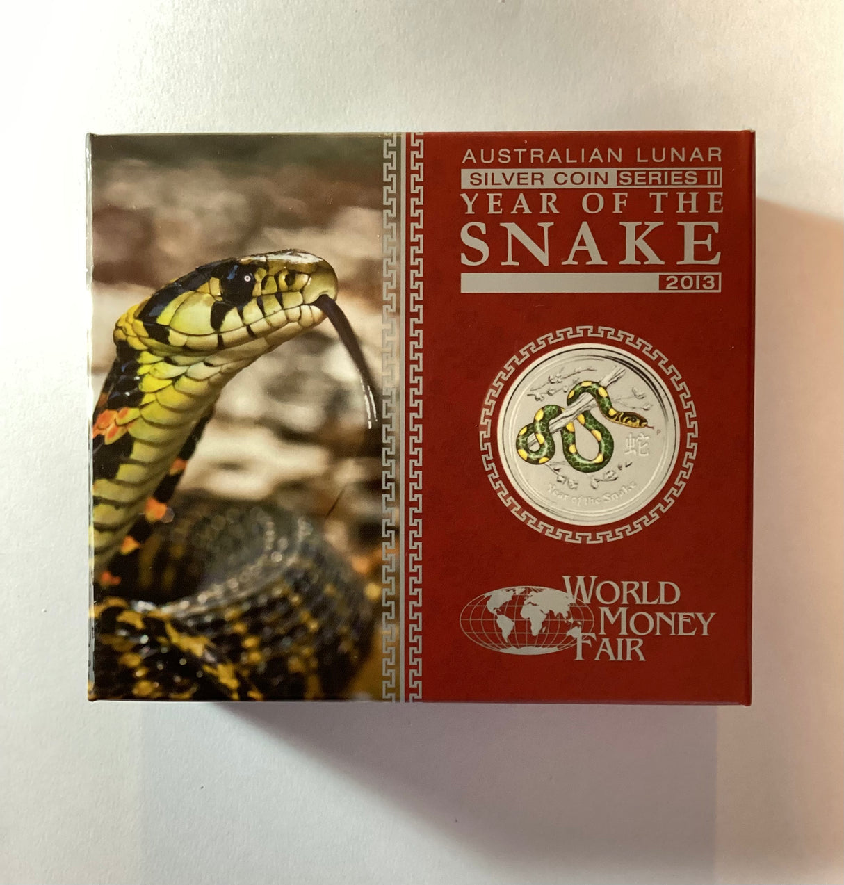 2013 Year of the Snake 1oz Coloured Silver Proof Coin. World Money Fair Edition