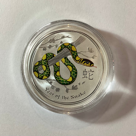 2013 Year of the Snake 1oz Coloured Silver Proof Coin. World Money Fair Edition
