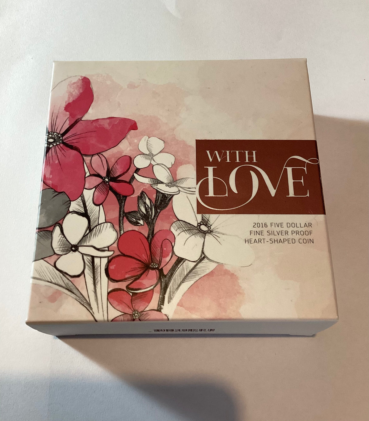 2016 $5 With Love Fine Silver Proof Heart Shaped Coin.