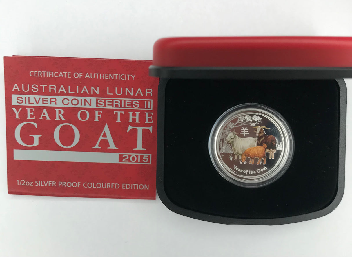 2015 50c 1/2oz Silver Proof Coloured Edition. Year of the Goat.