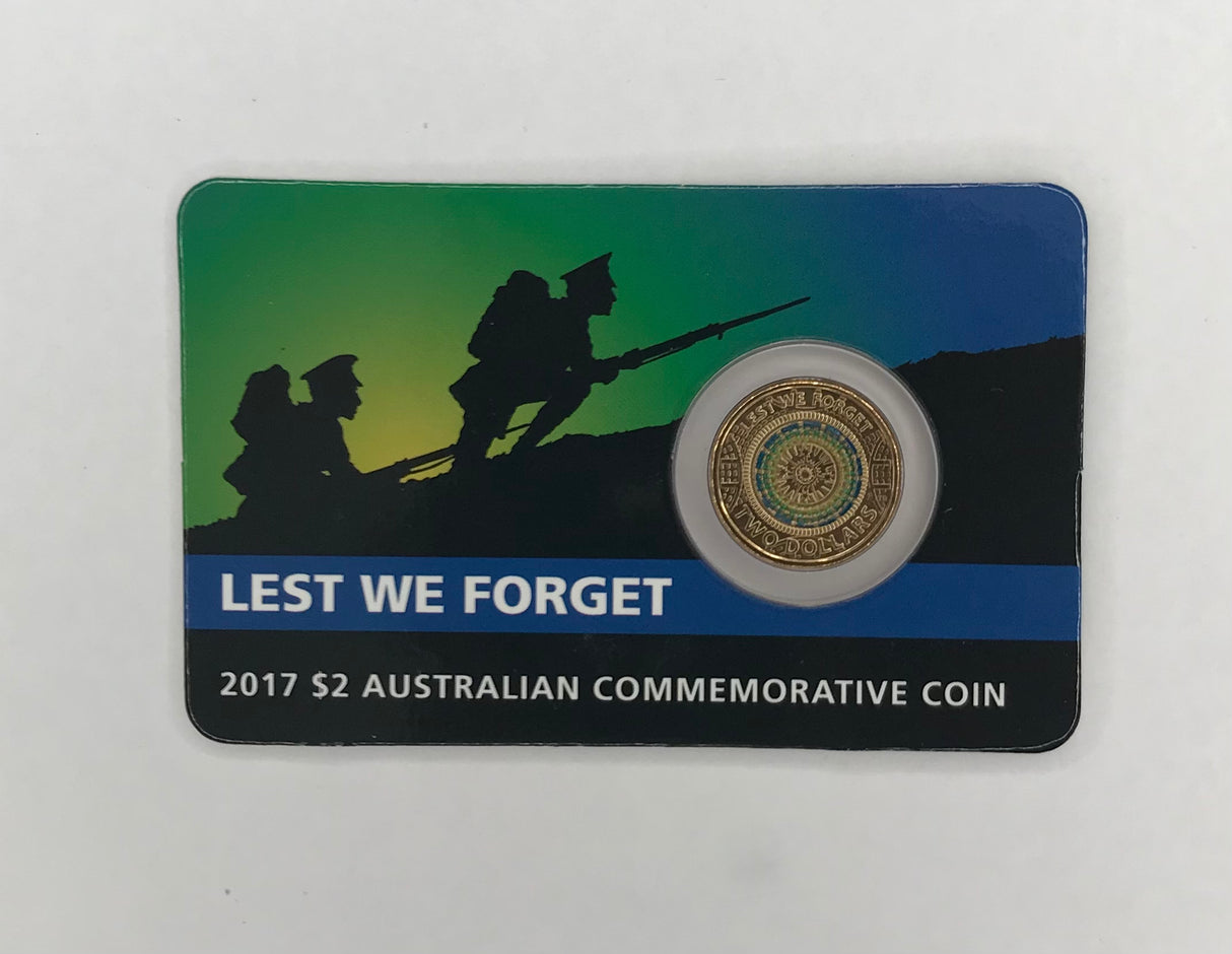 2017 $2 Lest We Forget. Mosiac. Downies Carded Coin.