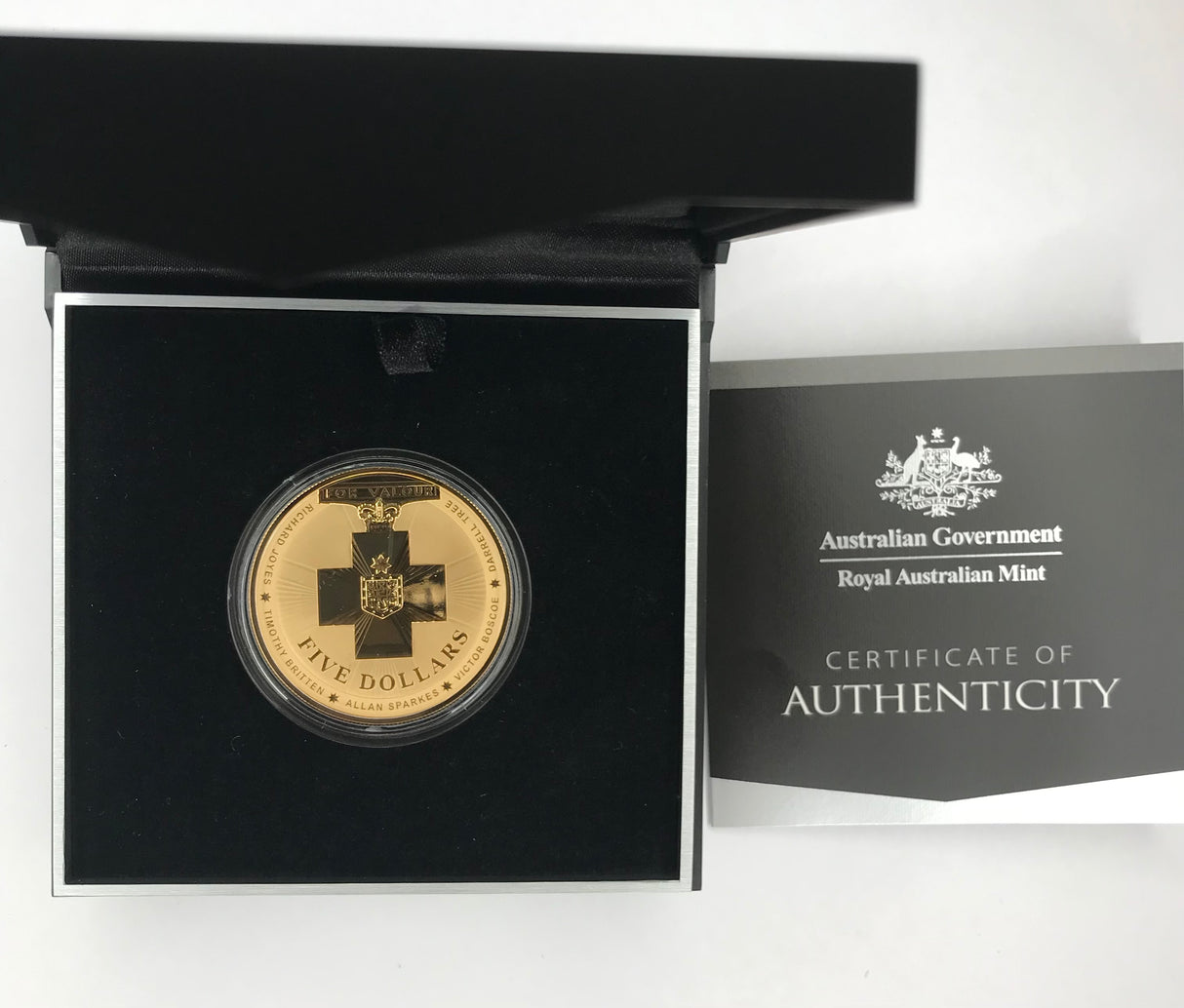 2015 $5 Australian Bravery. Gold-Plated Fine Silver Frosted Uncirculated Coin.