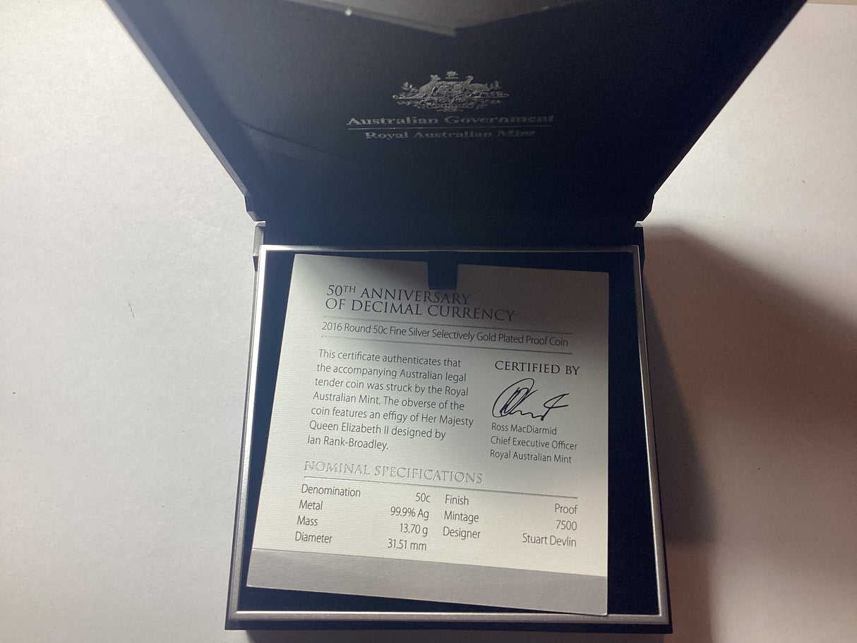 2016 50c Round Silver Selectively Gold Plated Proof Coin