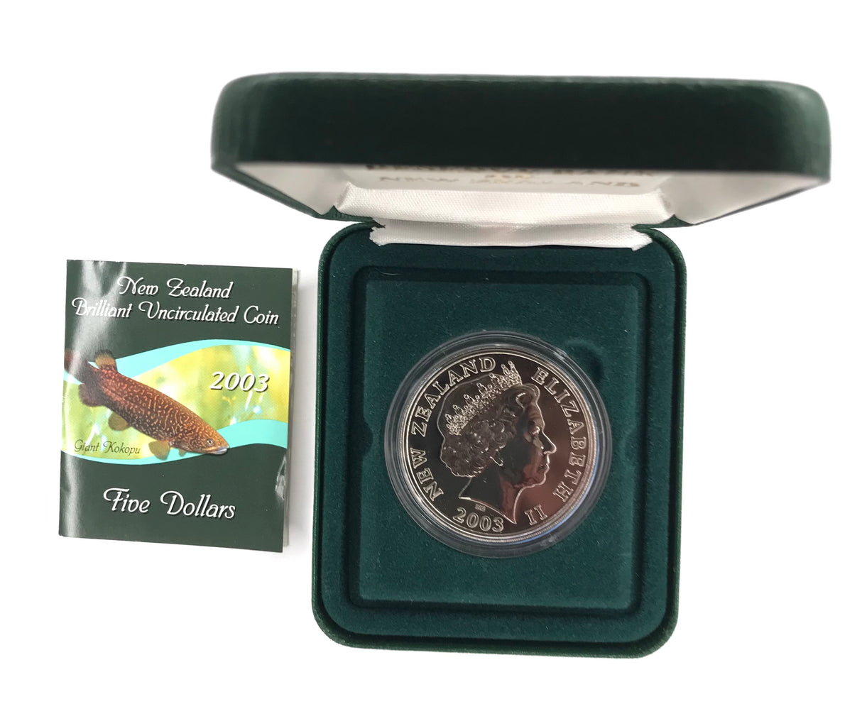 2003 $5 New Zealand. Giant Kokopu Brilliant Uncirculated Coin.