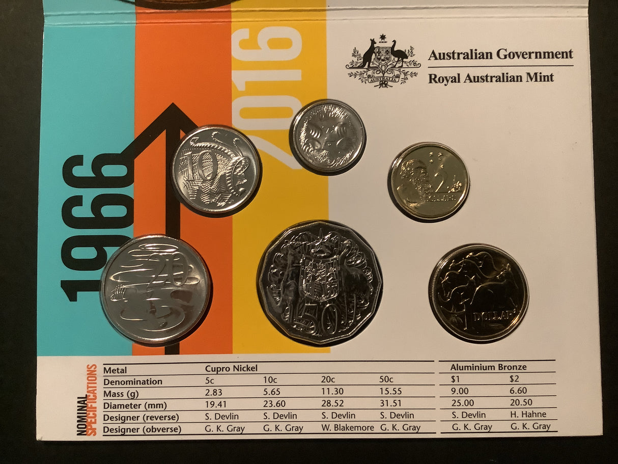 2016 Uncirculated Set. The Changeover. Fifty Years of Decimal Currency