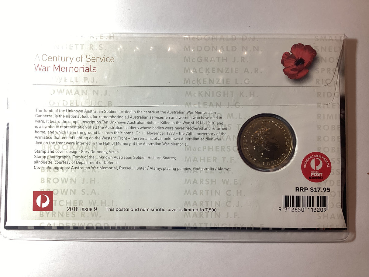 2018 $1 A Century Of Service War Memorials Grey PNC