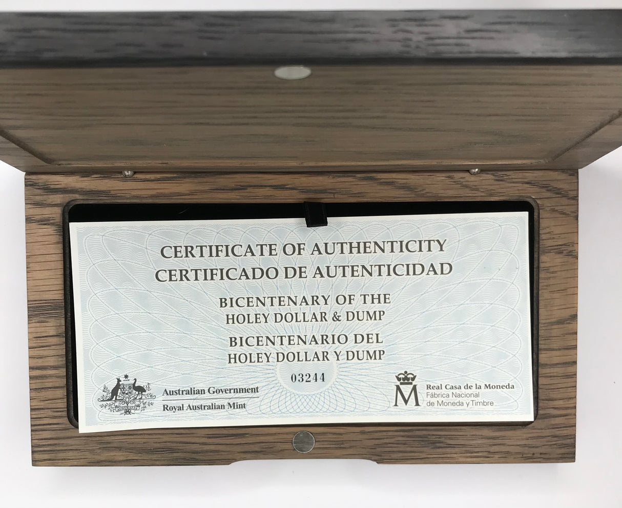 2013 Three Coin Silver Proof Set. Bicentenary of the Holey Dollar and Dump. Bicentenary. Royal Australian Mint.