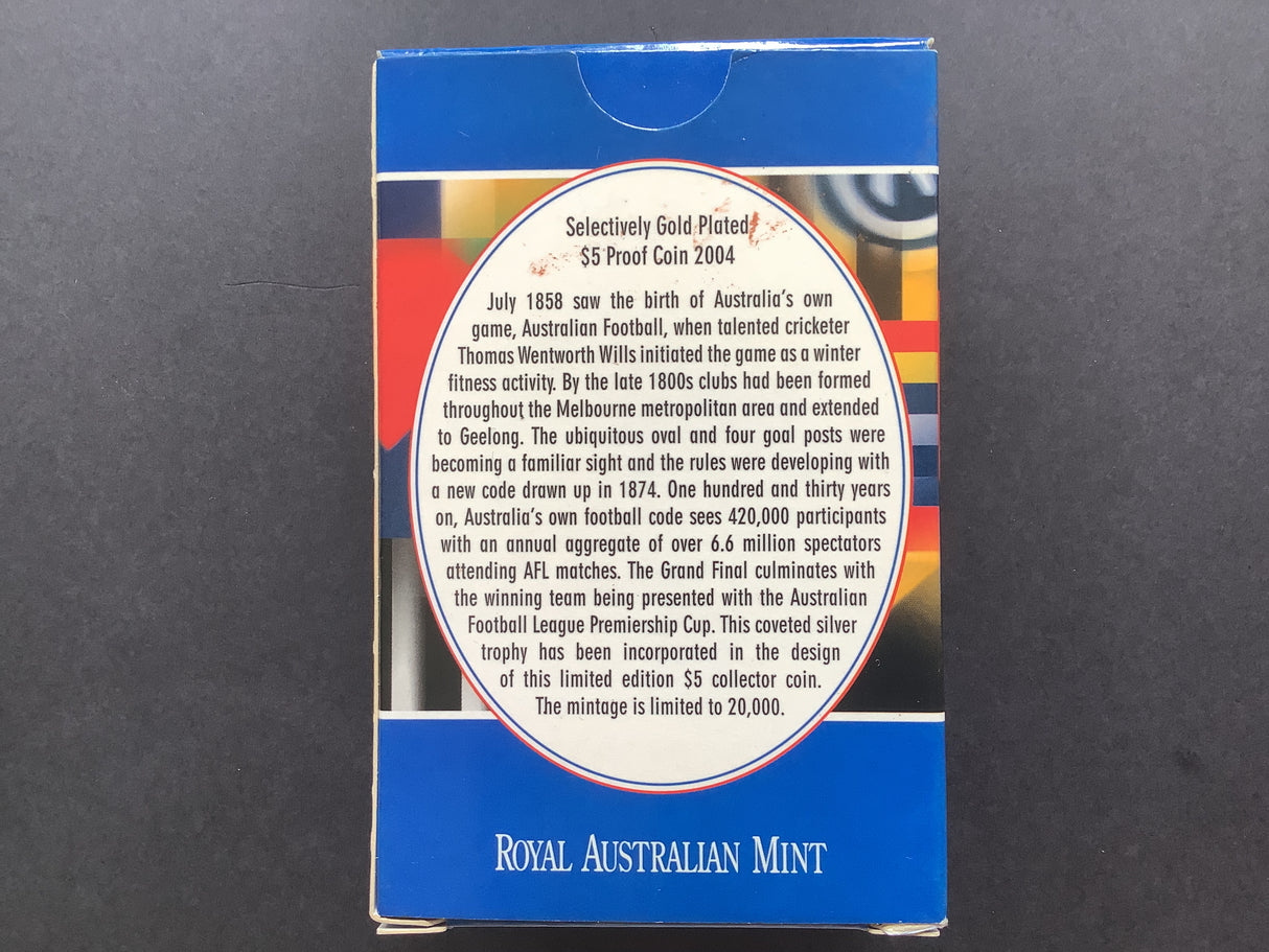2004 $5 Selectively Gold Plated Proof. AFL Australia’s Own Game.
