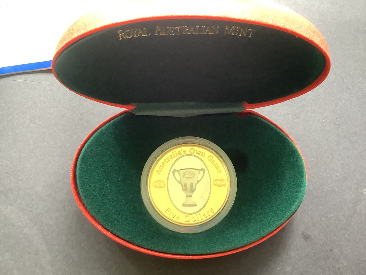 2004 $5 Selectively Gold Plated Proof. AFL Australia’s Own Game.