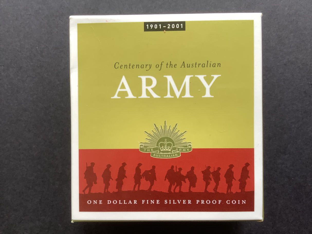 2001 $1 Centenary of the Australian Army. Fine Silver Proof Coin.