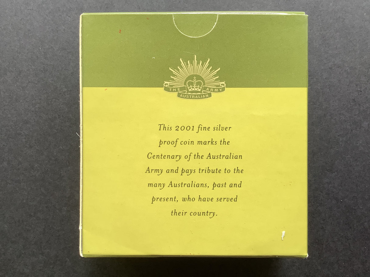 2001 $1 Centenary of the Australian Army. Fine Silver Proof Coin.