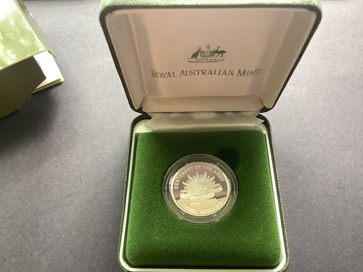 2001 $1 Centenary of the Australian Army. Fine Silver Proof Coin.
