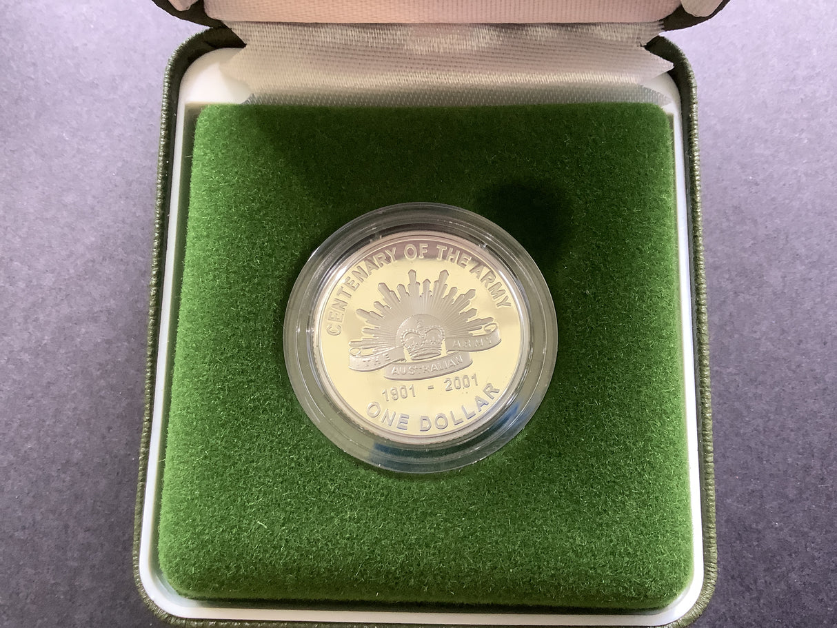 2001 $1 Centenary of the Australian Army. Fine Silver Proof Coin.