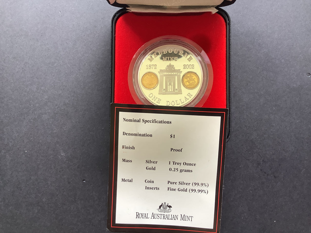2002 $1 Fine Silver Proof. Melbourne Mint 1872-2002.